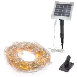 Solar Lichterkette mit 200 warmweißen LEDs und transparenten Kabel