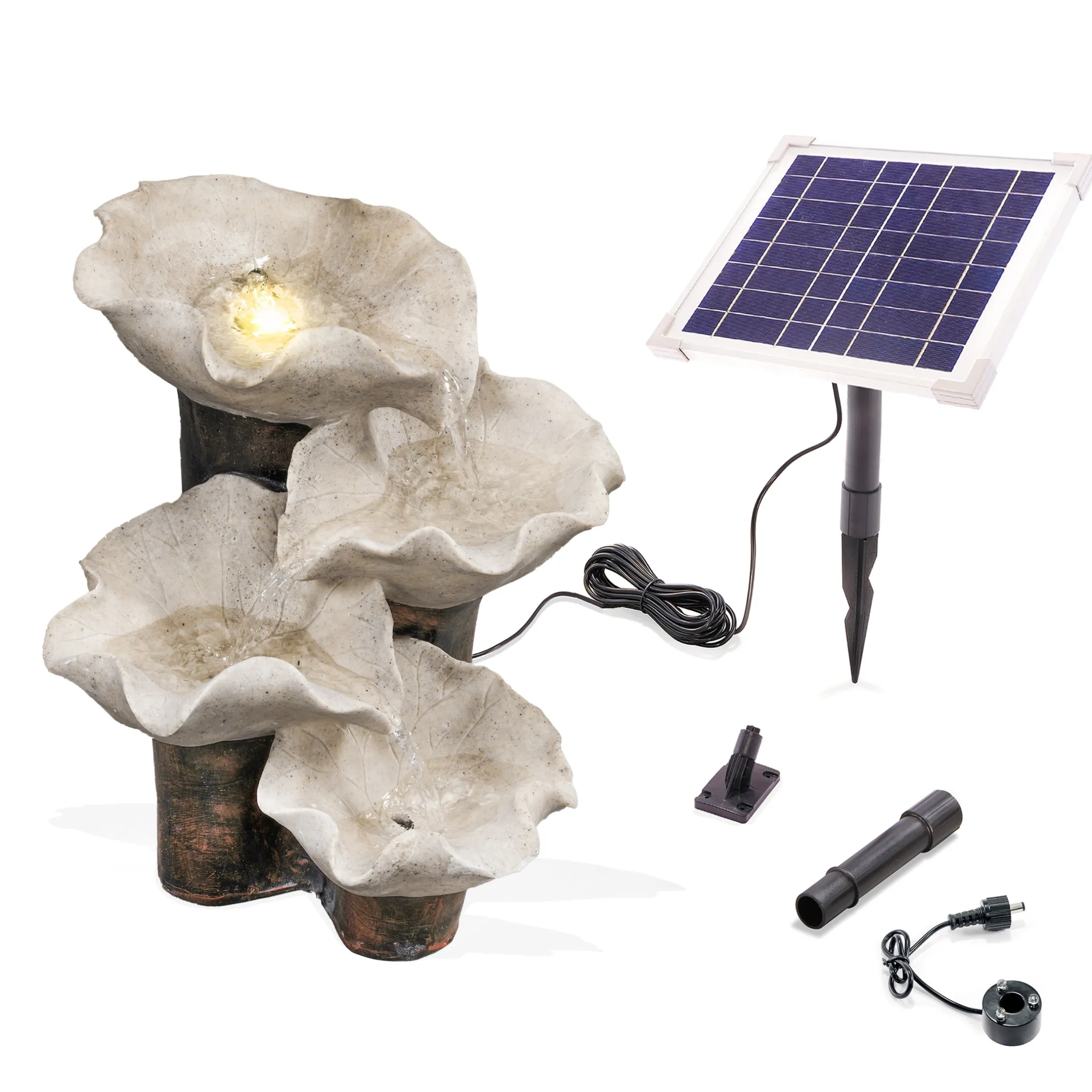 Solar Lotusblätterbrunnen mit LED-Beleuchtung