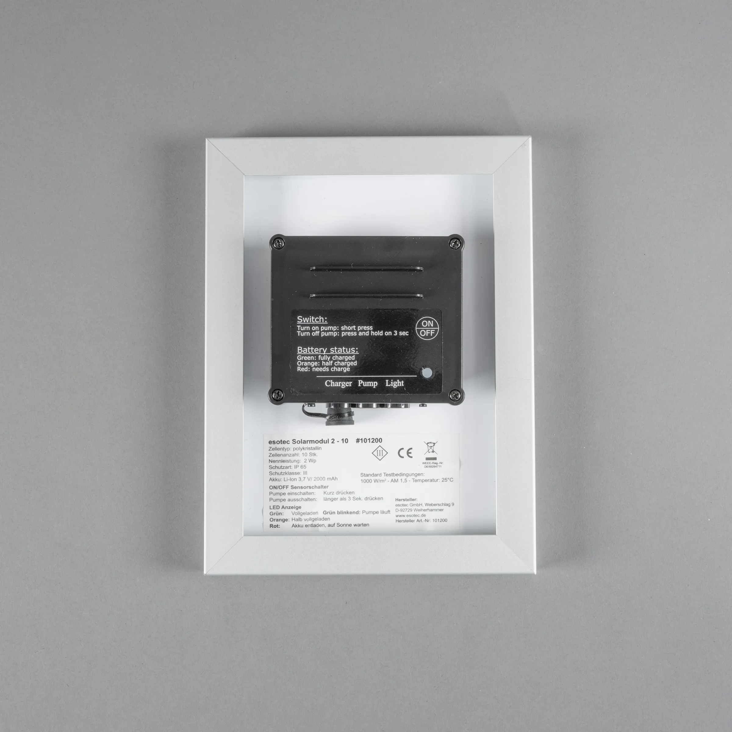 Solarmodul 2 Wp 6V inkl. Akku und Halterung