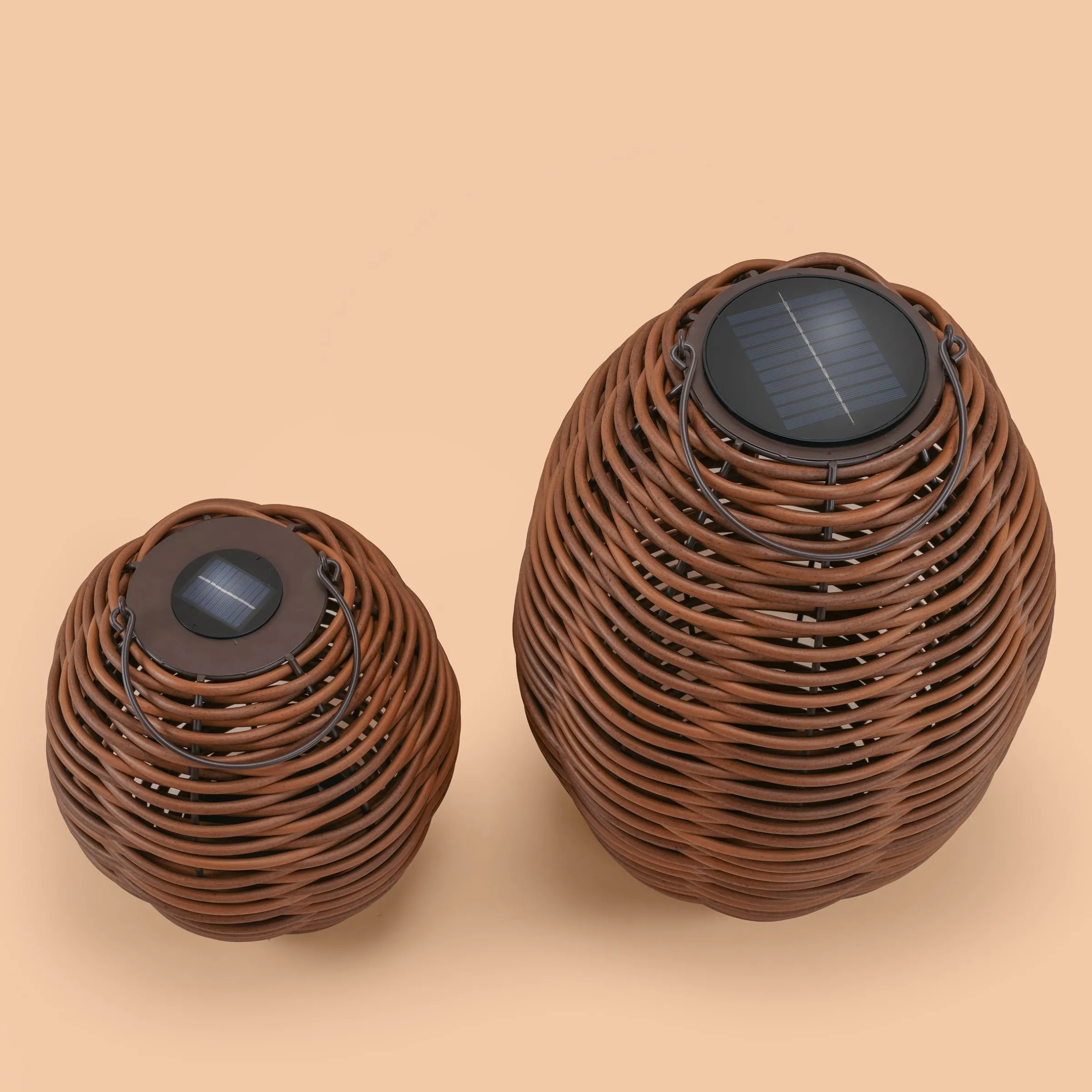 Solar Rattan Windlichter Victoria im 2er Set