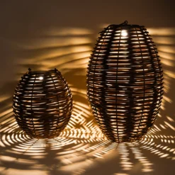 Solar Rattan Windlichter Victoria im 2er Set