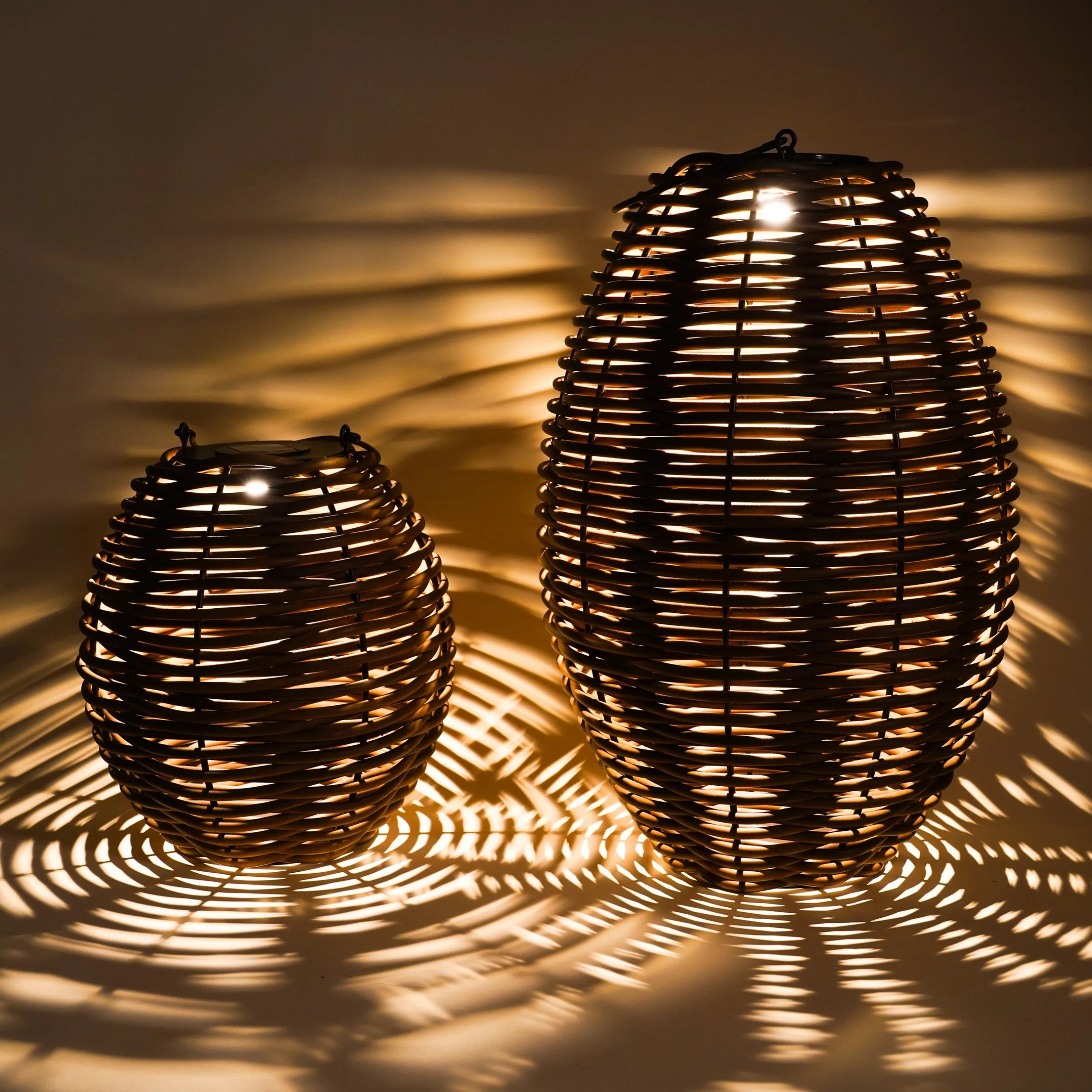 Solar Rattan Windlichter Victoria im 2er Set