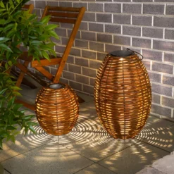 Solar Rattan Windlichter Victoria im 2er Set