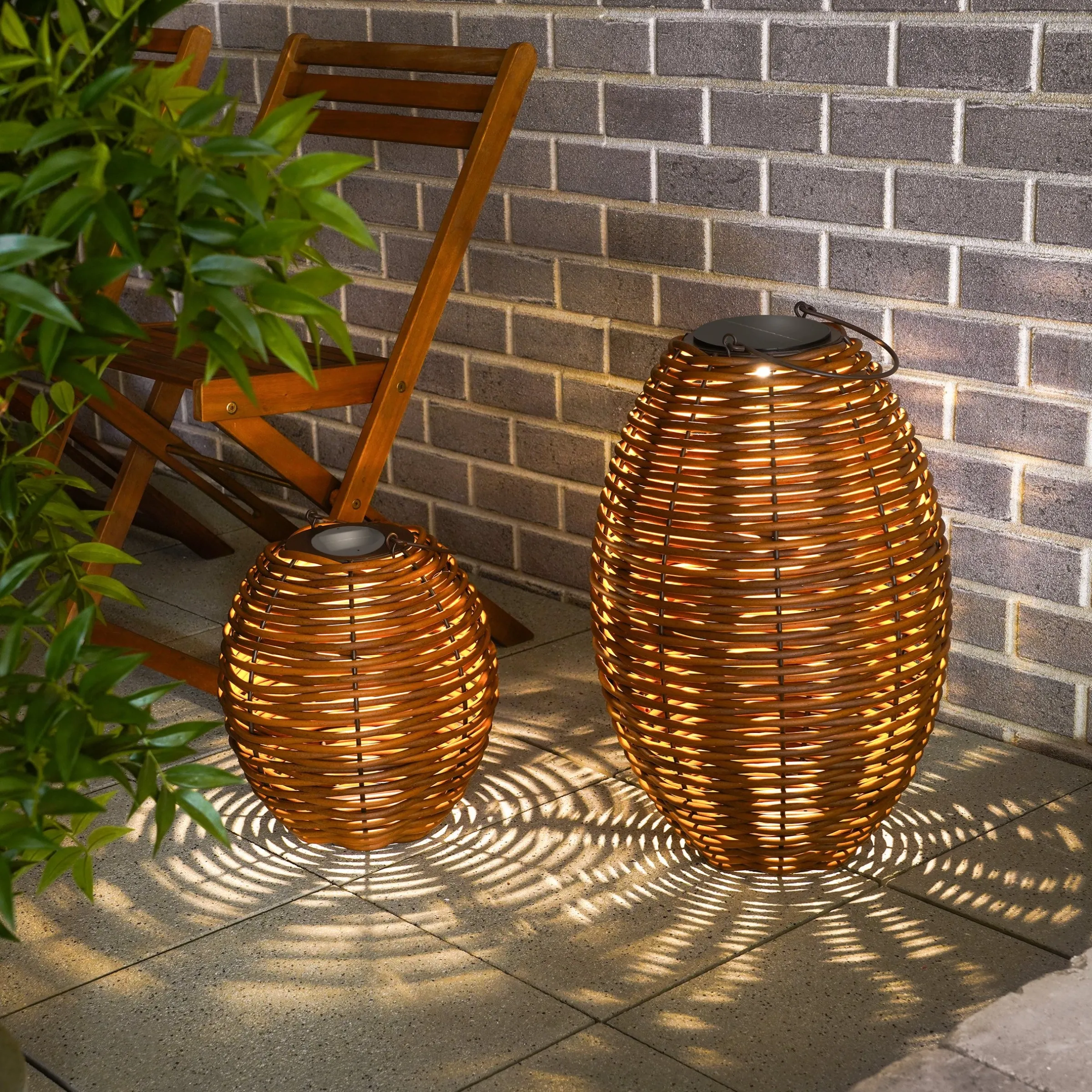 Solar Rattan Windlichter Victoria im 2er Set