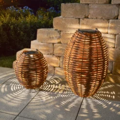 Solar Rattan Windlichter Victoria im 2er Set