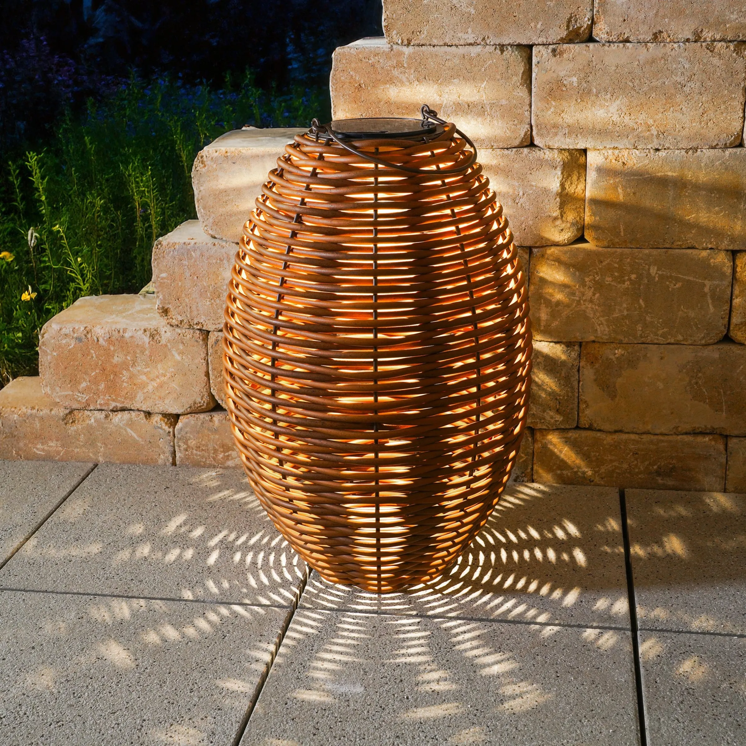 Solar Rattan Windlicht Victoria 60 cm, braun
