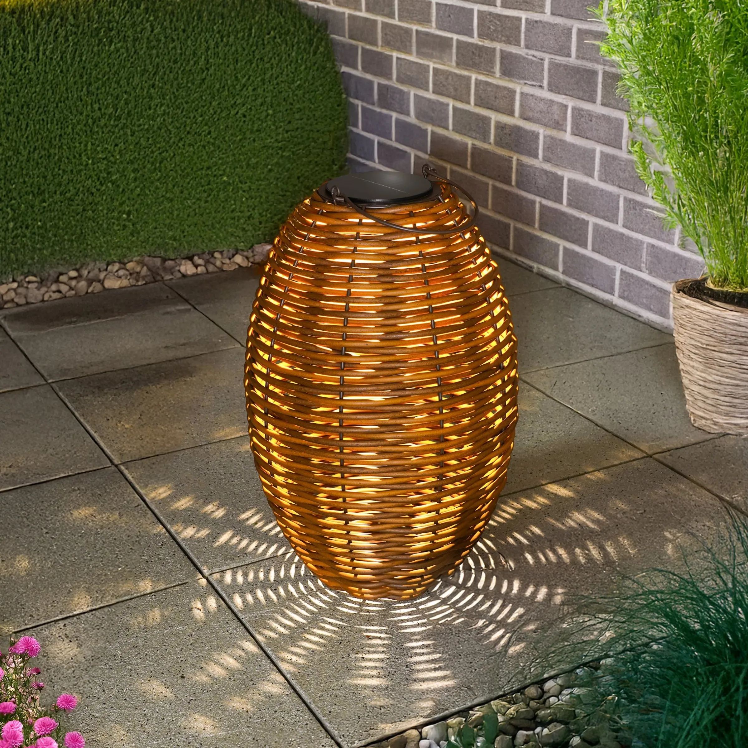 Solar Rattan Windlicht Victoria 60 cm, braun