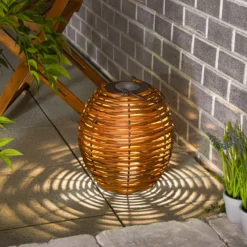 Solar Rattan Windlicht Victoria 30 cm, braun