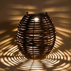 Solar Rattan Windlicht Victoria 30 cm, braun