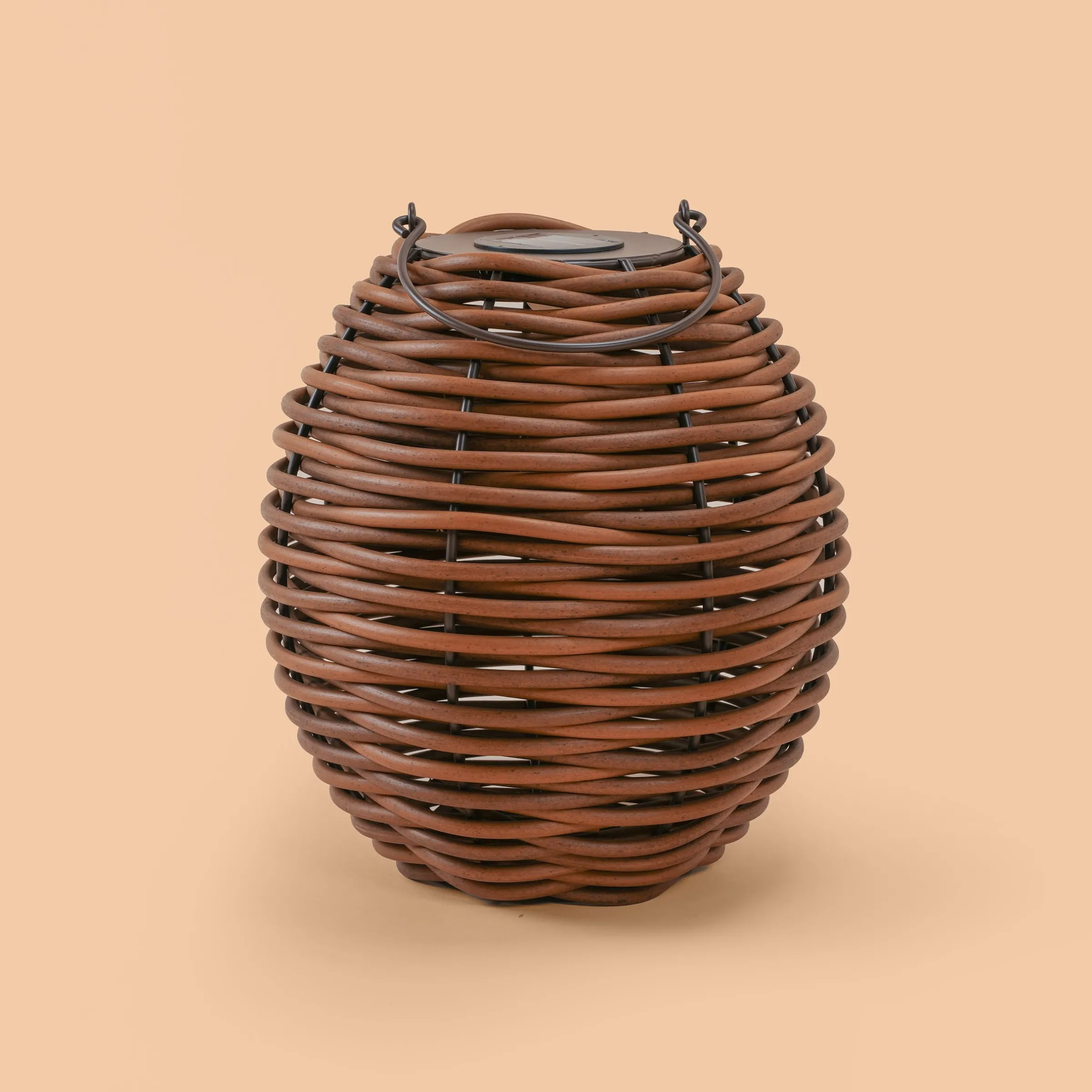 Solar Rattan Windlicht Victoria 30 cm, braun