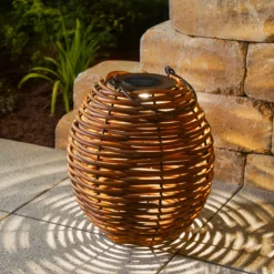 Solar Rattan Windlicht Victoria 30 cm, braun