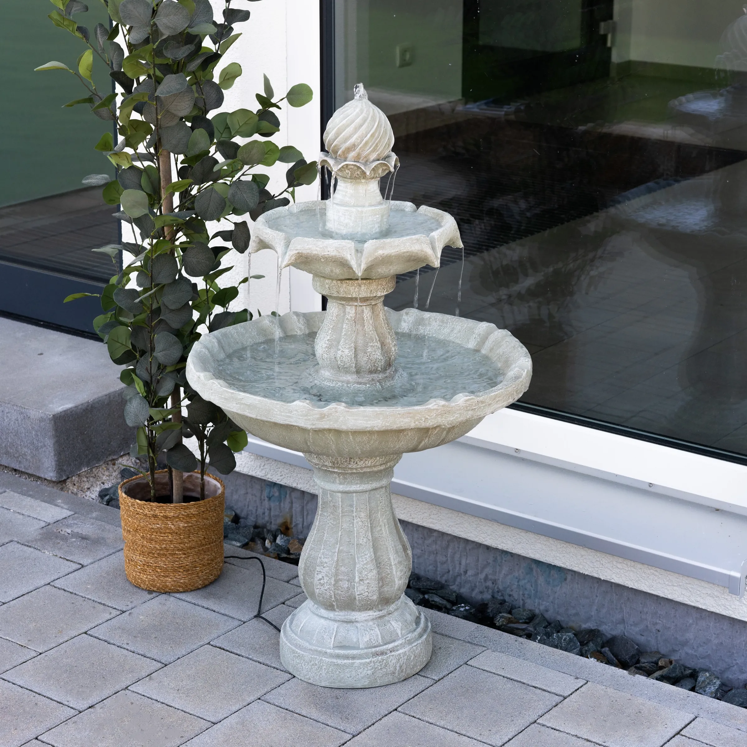 Solar Standbrunnen 93 cm mit dreifach Wasserspiel
