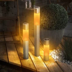 Solar Standleuchten Pole Light im 3er-Set bernsteinfarben
