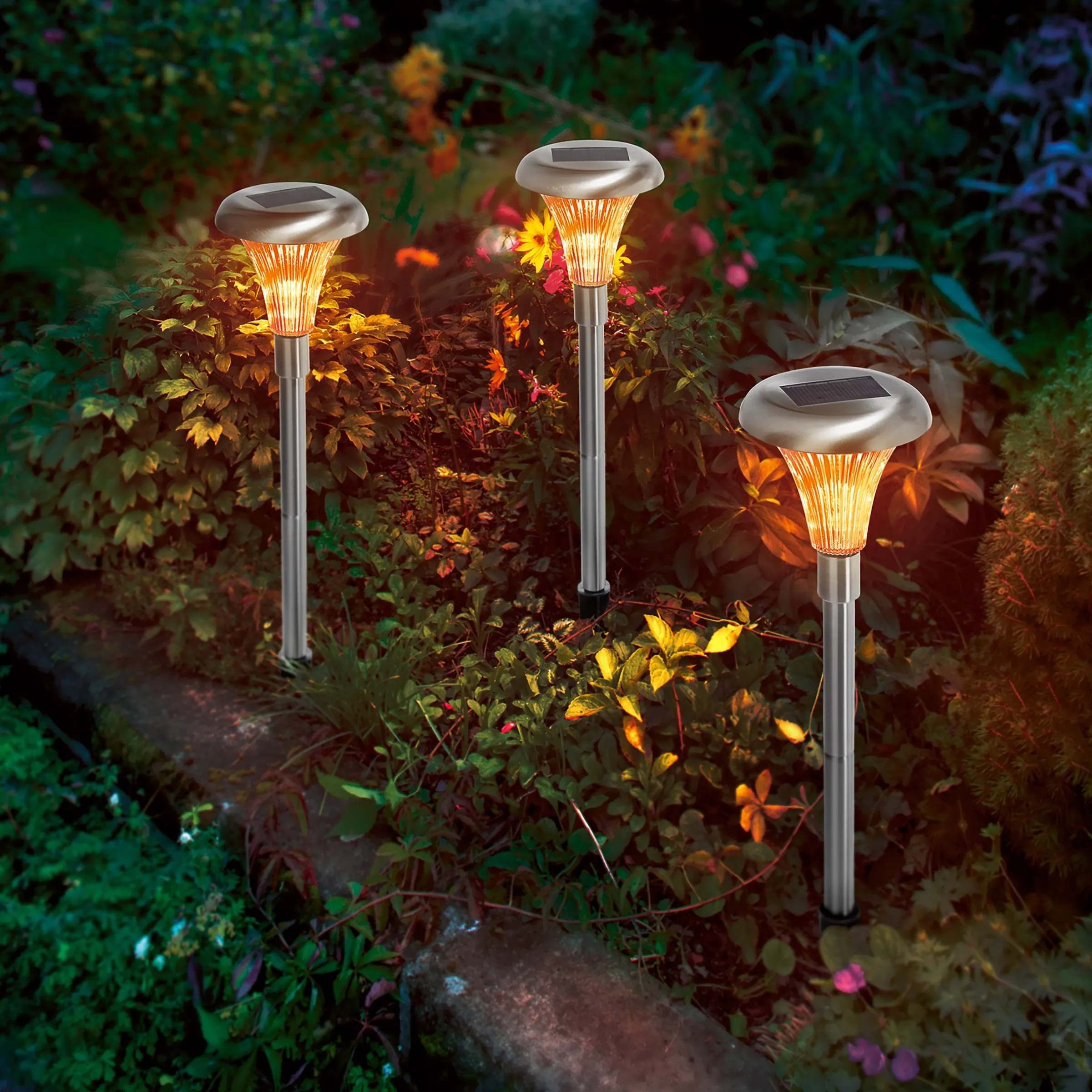 Solar Steckleuchten 3-er Set Capri, 34 cm mit bernstein LED