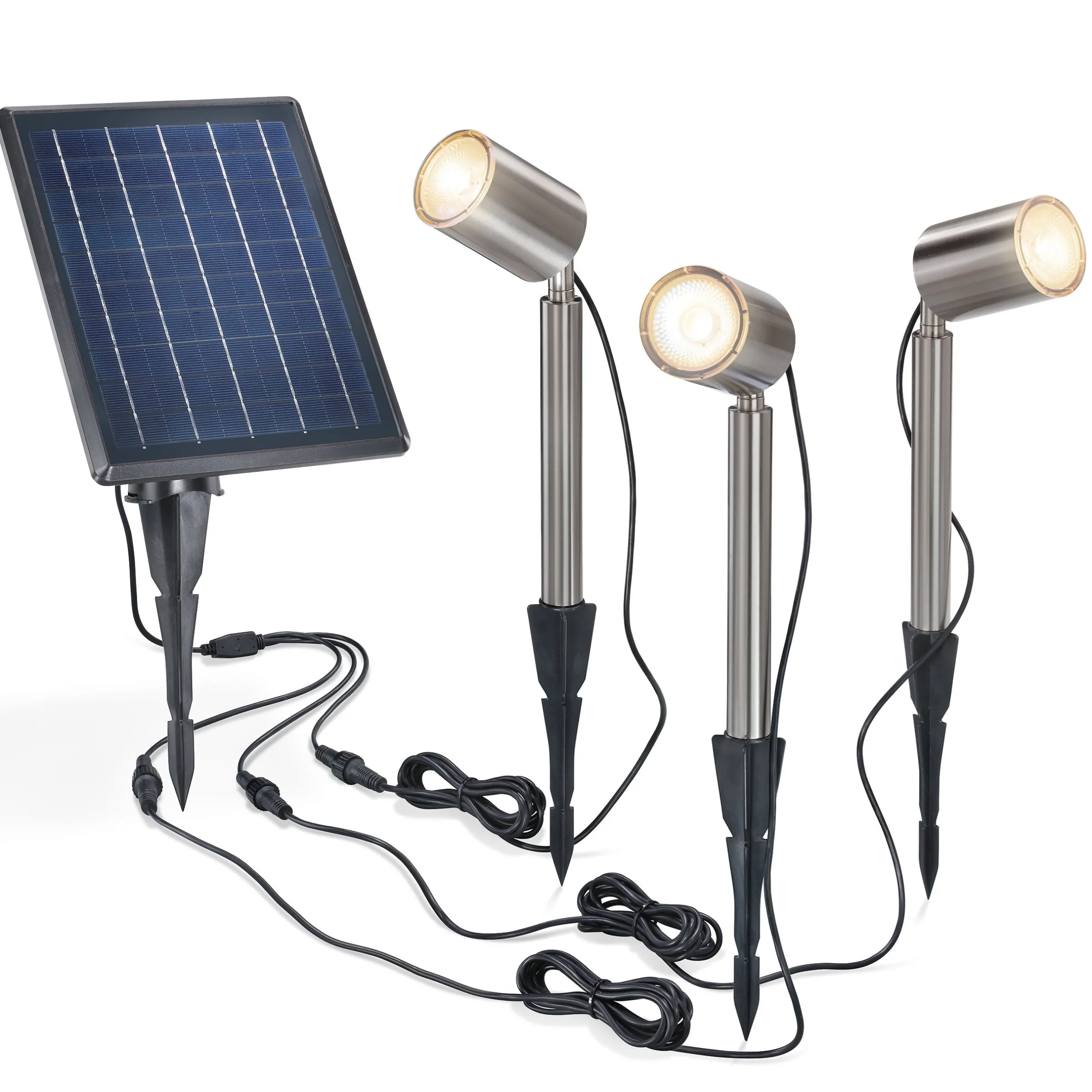 Solarstrahler Power Trio Duocolor mit 3 Spots aus Edelstahl