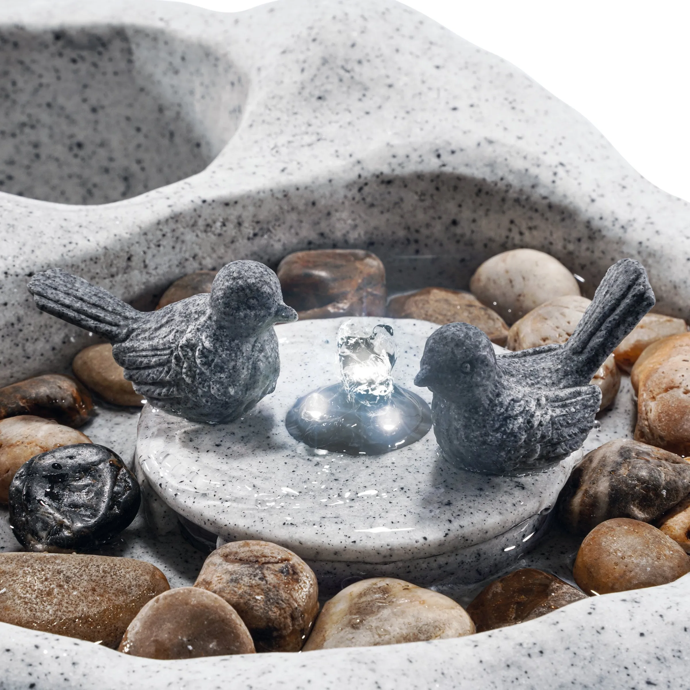 Solar Vogelbadbrunnen hell mit LED Beleuchtung