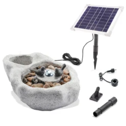 Solar Vogelbadbrunnen hell mit LED Beleuchtung