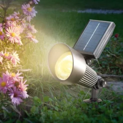 Solar Wand- und Bodenstrahler mit 7 Lichtfarben im Alugehäuse