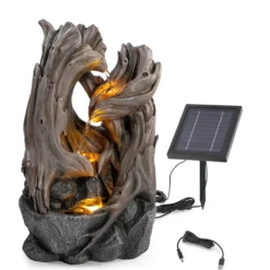 Solar Zierbrunnen im dekorativen Wurzeldesign und LED Licht