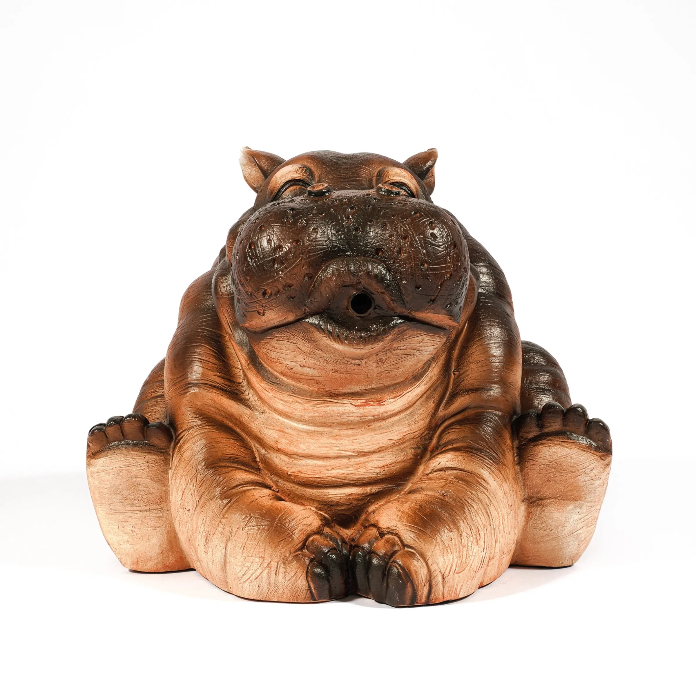 Wasserspeier-Figur sitzendes Flusspferd Hippo