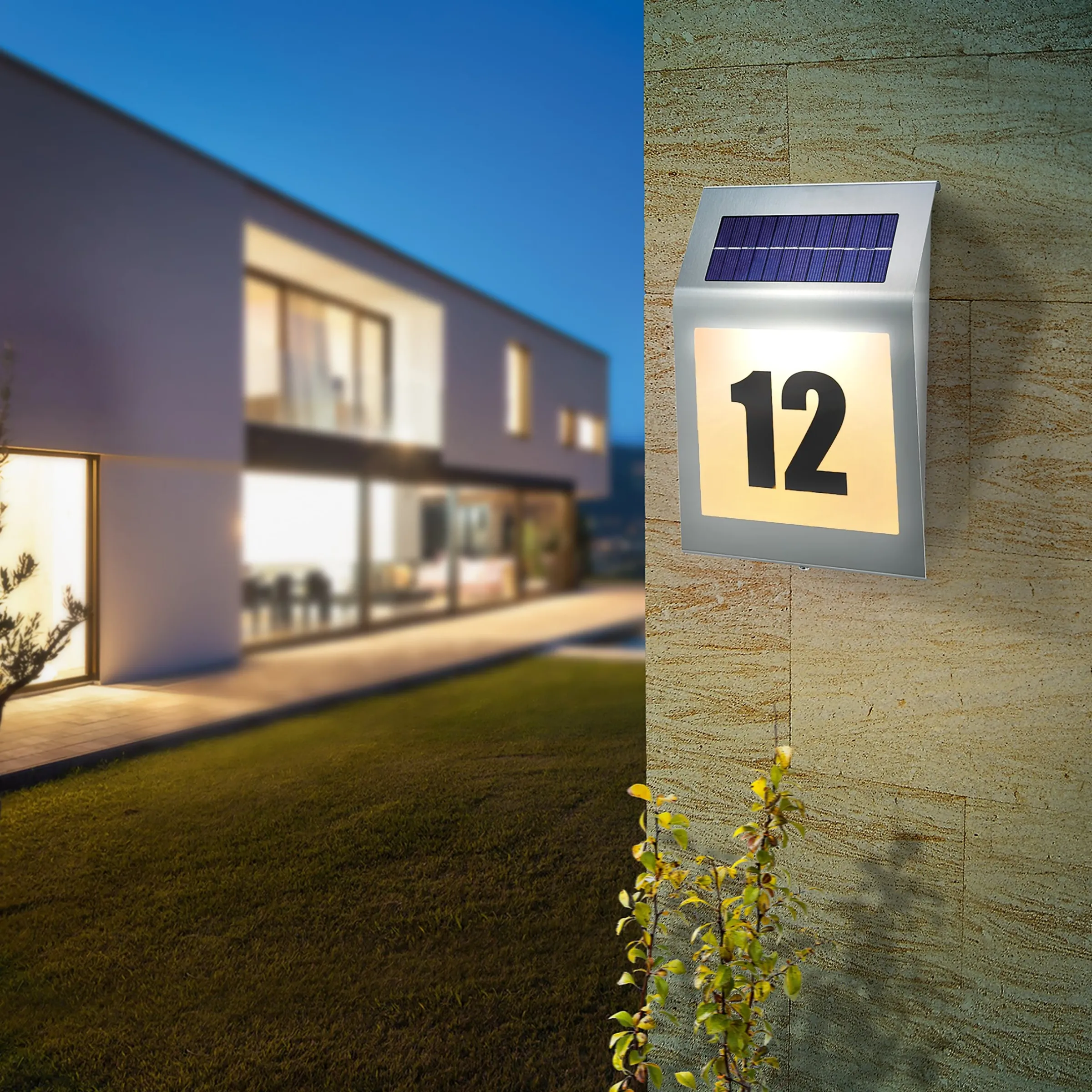 Zeitlose Solar Hausnummer Style DuoColor aus Edelstahl